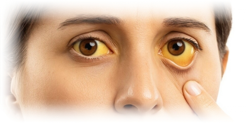 Jaundice symptoms showing yellowing of eyes and skin related to liver health problems