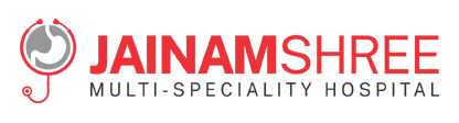 Jainamshree Multispeciality Hospital official logo featuring a stylized stomach symbol representing advanced gastroenterology, digestive health, and multispeciality medical care in Bhopal.